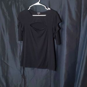 Express QuarterSleeve Cut Out Black Top